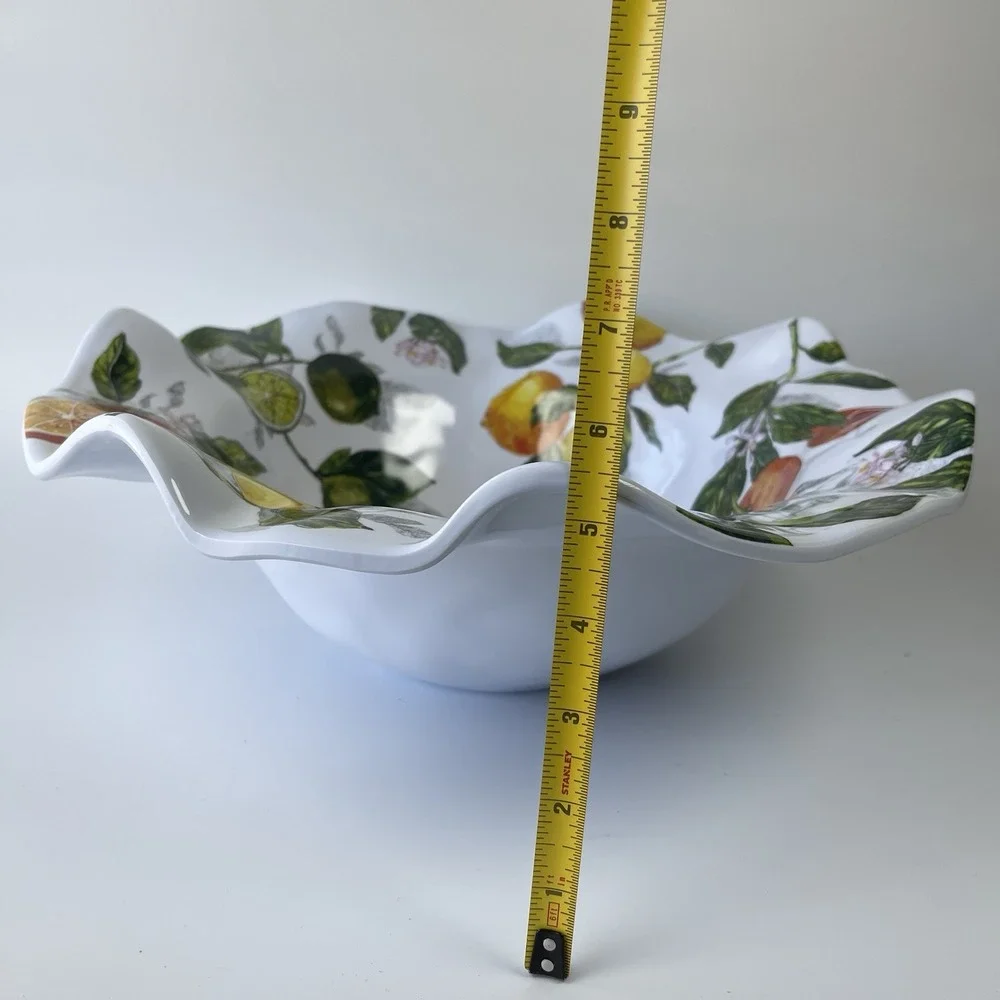 Nicole Miller 100% Melamine Lemon‎ Fruit Scalloped Deep Serving Salad Bowl 15X5